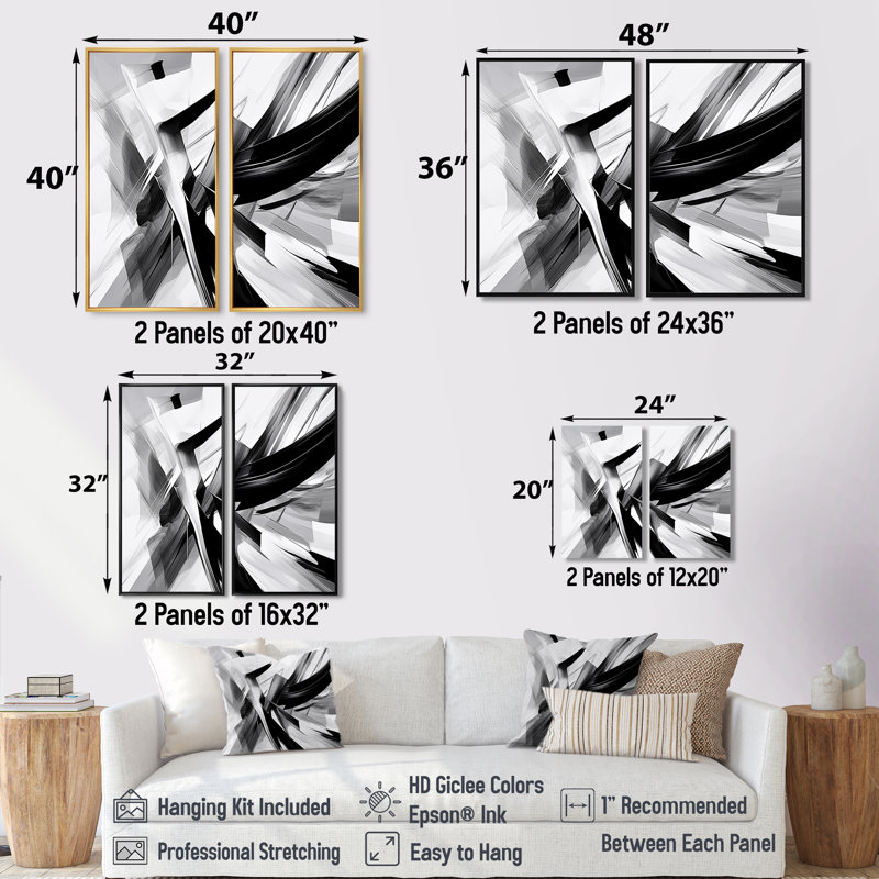 Vagues abstraites - Explosion d'art noir sur toile, 20" H x 24" W, Impression encadrée flottante, White