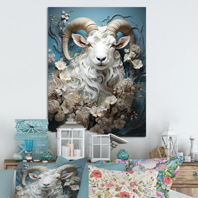 Blanc et bleu, portrait de chèvre rétro, art mural animal en métal