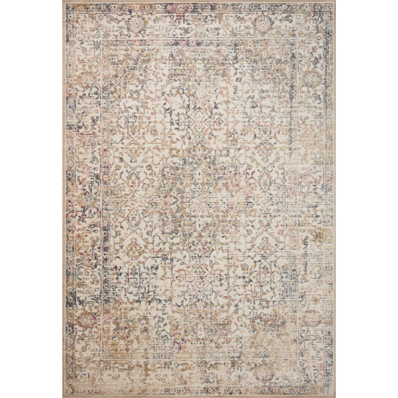 Oriental Machine Woven Polypropylene/Polyester Area Rug in Beige/Blue, Square 1'6"