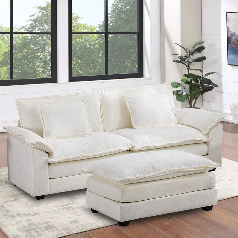 Pavkovic Upholstered 85.8'' Sofa, White Linen Blend