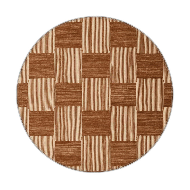 Tapis d'intérieur et d'extérieur à carreaux brun, Rond 5 pi