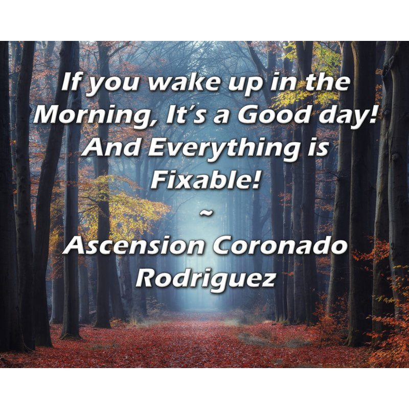 Toile tendue d'ArtsyQuotes par Ascension Coronado Rodriguez: "Si vous vous réveillez le matin, c'est une bonne journée! Et tout est réparable!"