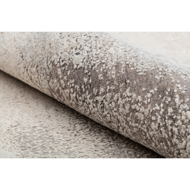 High-Quality Hand-Knotted Beige And Taupe Area Rug, Rectangle 9' x 12'