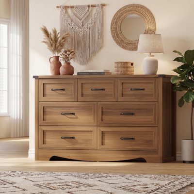 57" Wide 7-Drawer Dresser, Modern Wood Storage Cabinet, Anti-Tip Chest of Drawers with Metal Handles for Home Office & Entryway