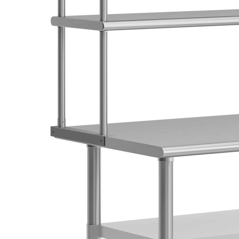 Table de travail commerciale en acier inoxydable avec 2 tablettes et tablettes, H 68 po x L 48 po x l 24 po