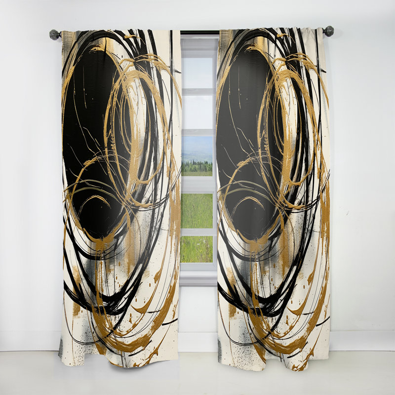 Black And Gold The Art Of Chaos V - Abstract Velvet Curtain - 1 Panel, 52" W x 90" L