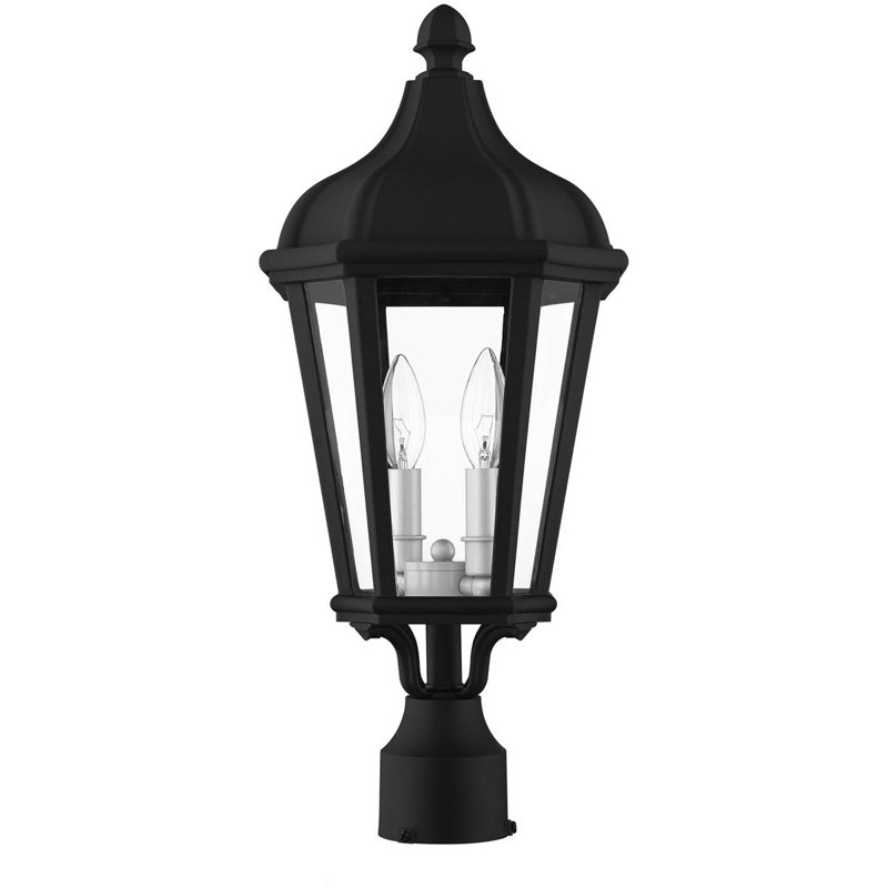 2 Light TBK Outdoor Post Top Lantern with Clear Glass Shade, Black