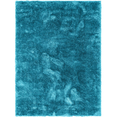 Tapis bleu à poils longs Feather