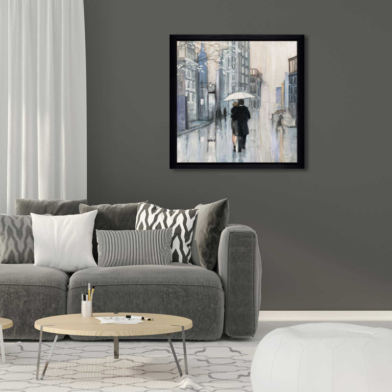 «Spring Rain New York Neutral Crop» par Julia Purinton - Peinture, L 25,5 po x H 25,5 po, Cadre noir