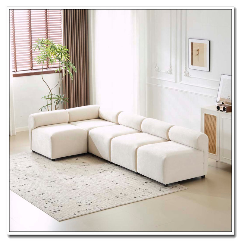 Canapé modulaire modulaire en chenille, Beige + 5 pièces, 5