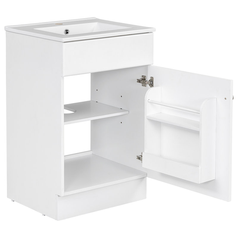 Meuble-lavabo de salle de bain avec lavabo avec tablette de porte et tablette réglable, Blanc