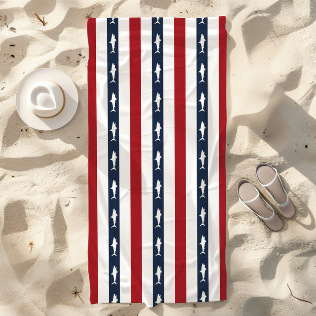  Serviette de plage en microfibre légère, absorbante et sans décoloration, 30 po x 60 po, bande de drapeau Shark