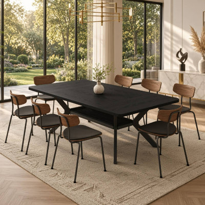 63" Rectangular Dining Table, Kitchen Table with Storage Shelf and Metal Legs for 4–8 Seats