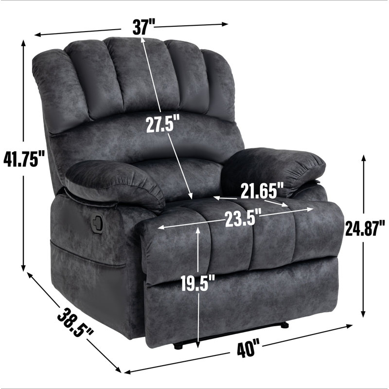 Grand fauteuil inclinable manuel en tissu pour le salon, Gris