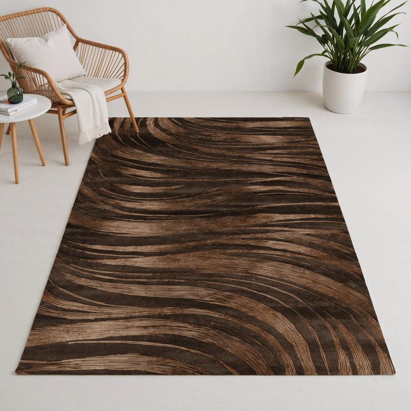 Tapis brun abstrait intérieur et extérieur, Rectangle 5 pi x 7 pi