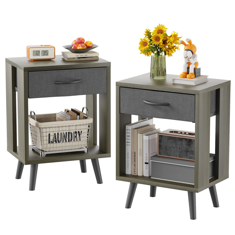 Rustic Brown Nightstand - Unique Design With Ample Storage For Bedroom & Living Room, Gray