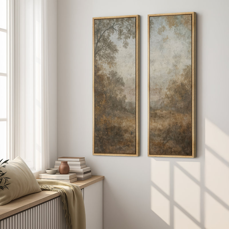«Soft Earth-Tone Landscape», ensemble de 2 reproductions d'art murales encadrées sur toile 60 po x 20 po x 2 pièces, 60 po x 30 po x 2 pièces