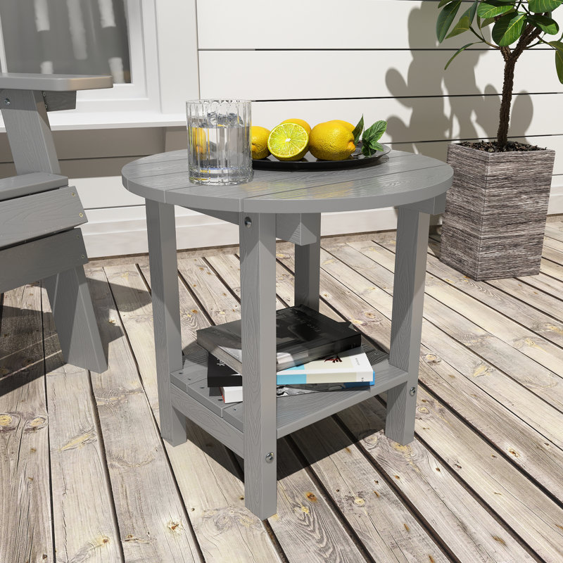 Round Outdoor Side Table Adirondack Plastic/Resin Patio Side Table Weather Resistant End Table With Storage Shelf(Set Of Two)