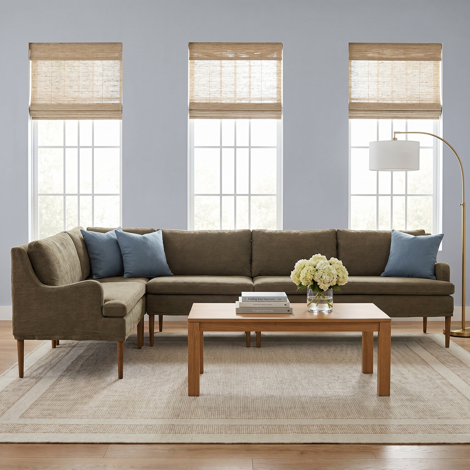 Aurelia Dining Banquette, Right Hand Facing, Broadway Olive Linen, 34.5" H x 125" W x 76" D