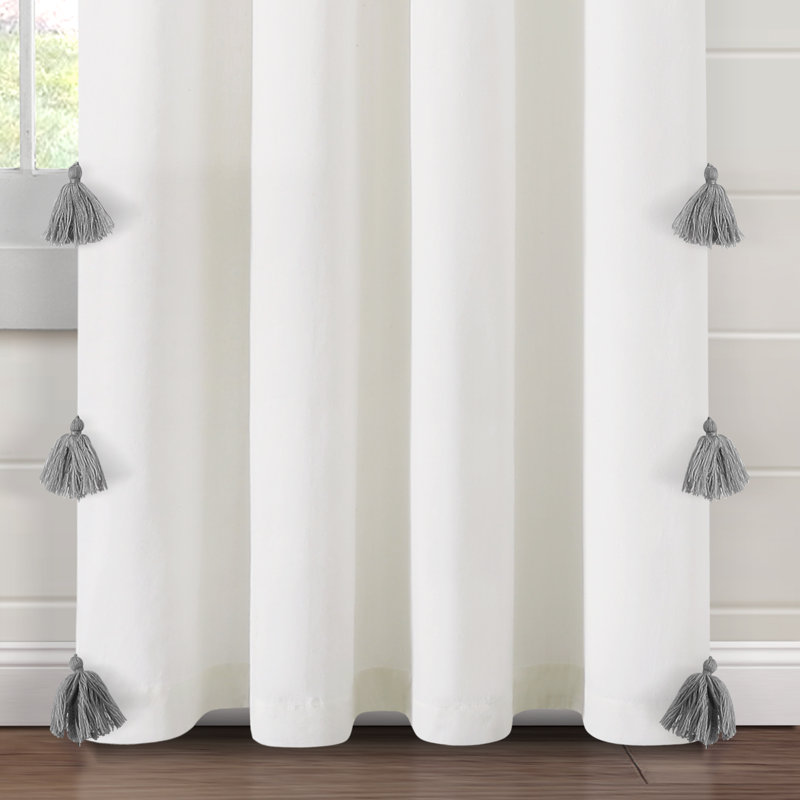 Rideau transparent en coton mélangé avec passe-tringle, Blanc / gris