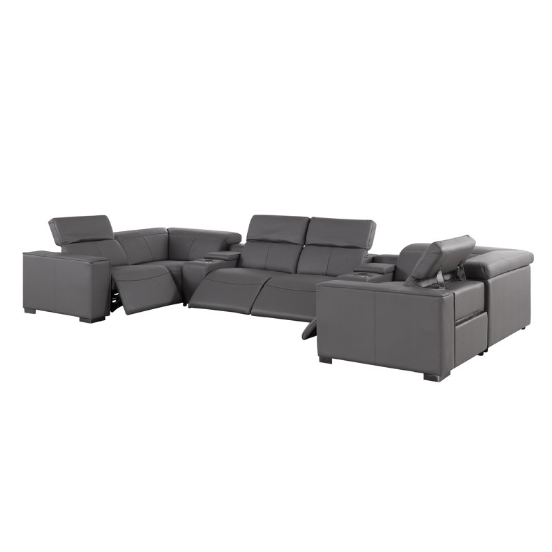 Canapé modulaire inclinable en cuir véritable 4 pièces Hawthorne, Gris