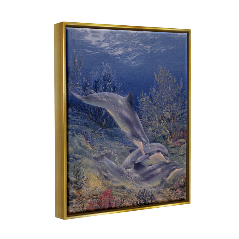 «Dovecove Shell Game Underwater Dolphins», art mural encadré par Linda Thompson, H 21 po x l 17 po x P 1,7 po