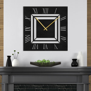 Metal Large Wall Clock Silent Square Illusion Roman Numeral Big Wall Hangings Living Room Decor