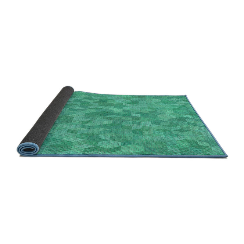 Tapis vert/blanc à motifs, Rond 4 pi