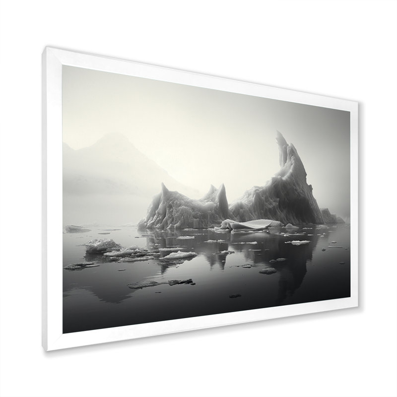 Iceberg gris gelé sérénité, Cadre simple blanc, H 24 po x l 32 po x P 1 po