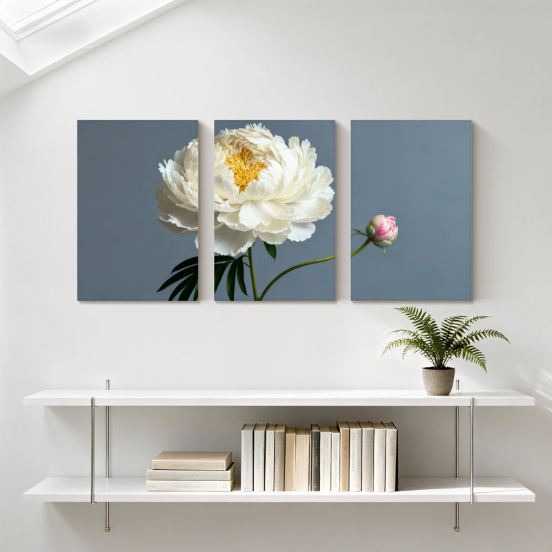 Ensemble de 3 impressions sur toile pivoine blanche, H 24 po x l 48 po