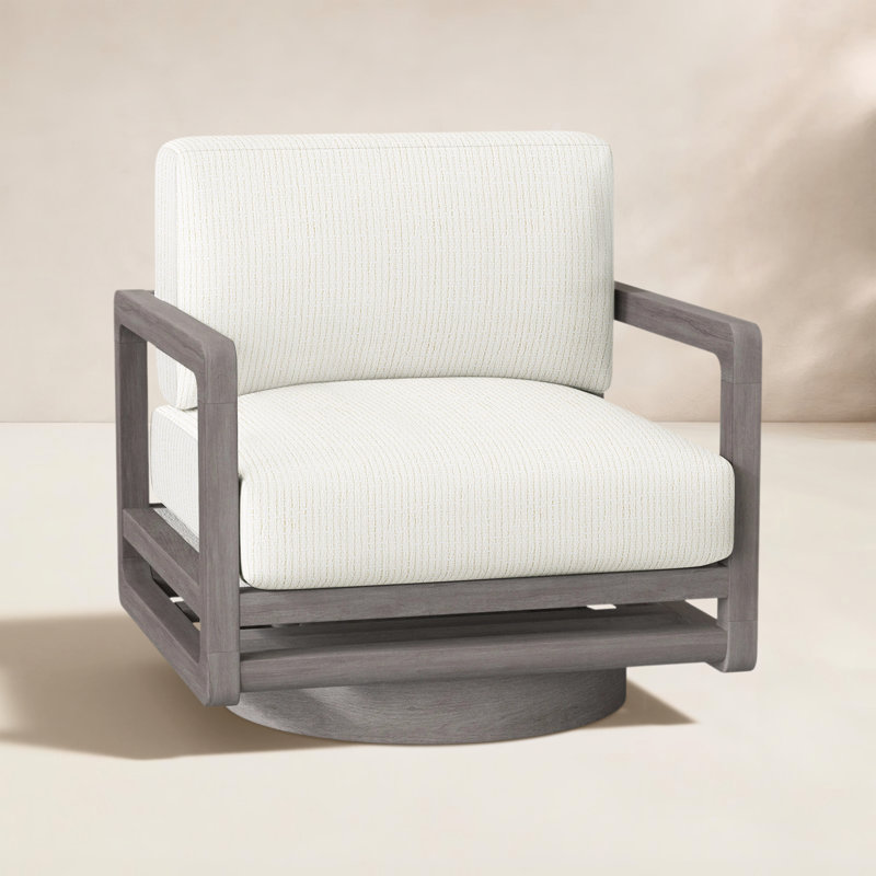 Tanah Teak Swivel Patio Chair with Cushions, Cream Outdoor Poly 6070-002