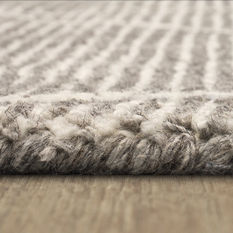 Taupe Wool and Viscose Abstract Runner Rug