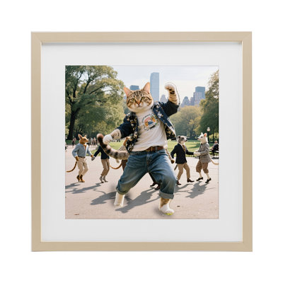 Stylish Cat Dancing in Park Framed Print Under Glass, design by CAD Designs