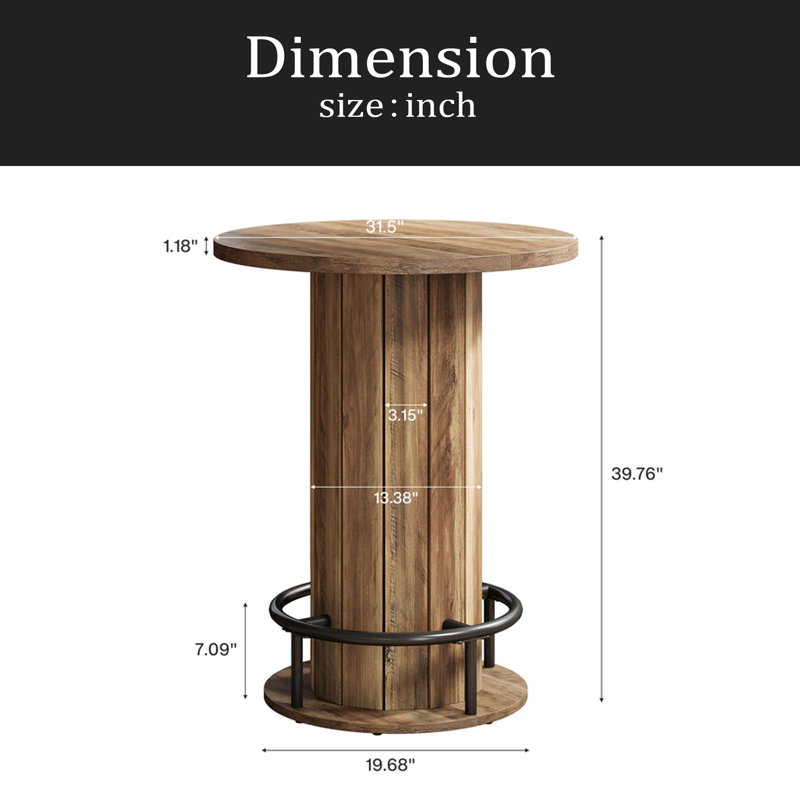 Small Meeting Table,Bar Table,Round Dining Table, Rustic Brown