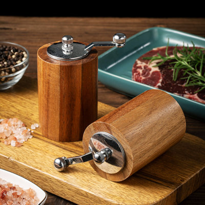 Hand-cranked Pepper Grinder, Kitchen Manual Wooden Peppercorn Pepper Mill Household Sea Salt Pepper Grinding Bottle, Set Of 2