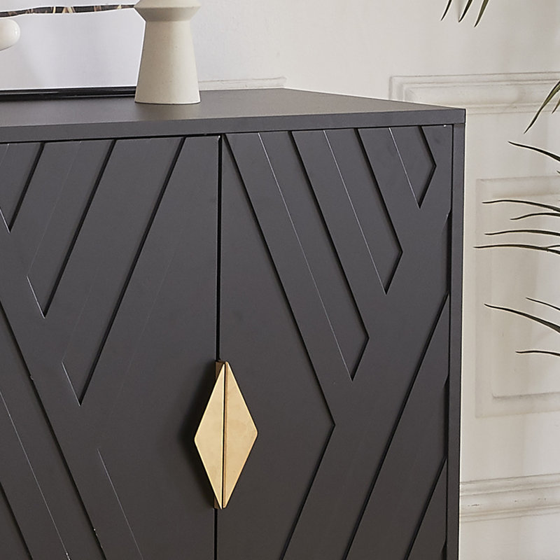 Black MDF Accent Cabinet with Gold Handles and Adjustable Shelving