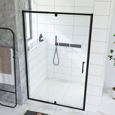 Matte Black Finish 44-48 Inch W X 71 Inch H Piovt Swing Glass Shower Door,Pivot Frame Sliding Shower Door With 1/4 Inch Thick Clear SGCC Tempered Glass,Reversible Installation