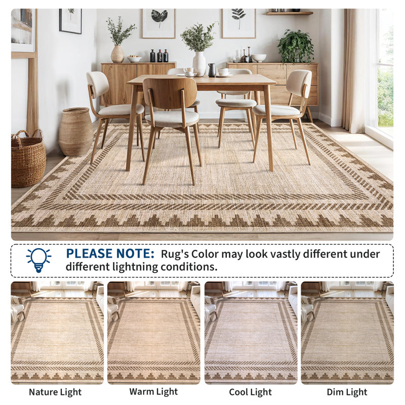 Washable Rugs Modern Solid Bordered Neutral Area Rug for Living Room Non Slip TPR Backing Throw Rug Non Shedding Stain Resistant Carpet for Bedroom Dining Room