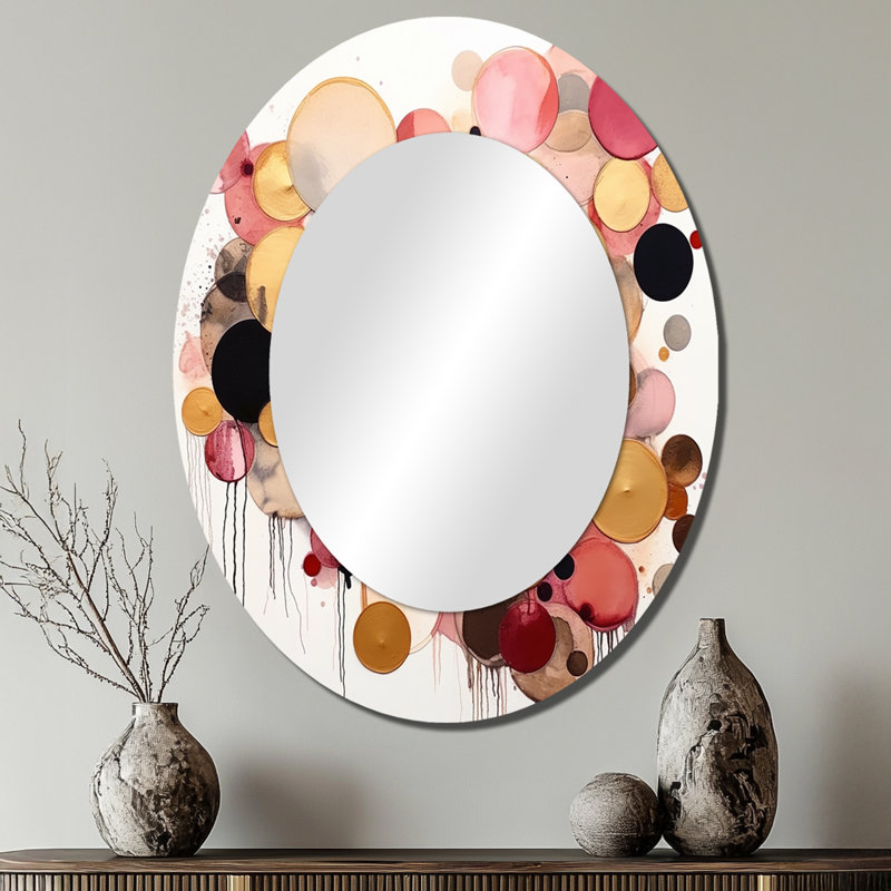 Afternoon Dreams Boho Chic Vintage Pink Gold - Large Oval Wall Mirror On Metal, 40" x 30"