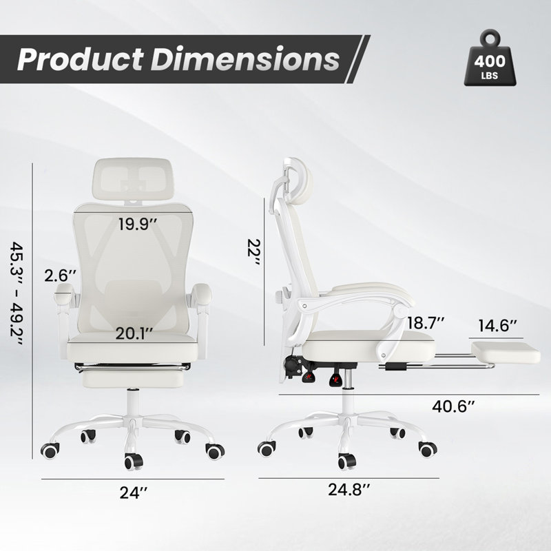 Ergonomic Office Chair With Footrest, Mesh Office Desk Chair With Headrest, High Back Computer Chair With Adjustable Lumbar Support For Home Office Study Room Bedroom