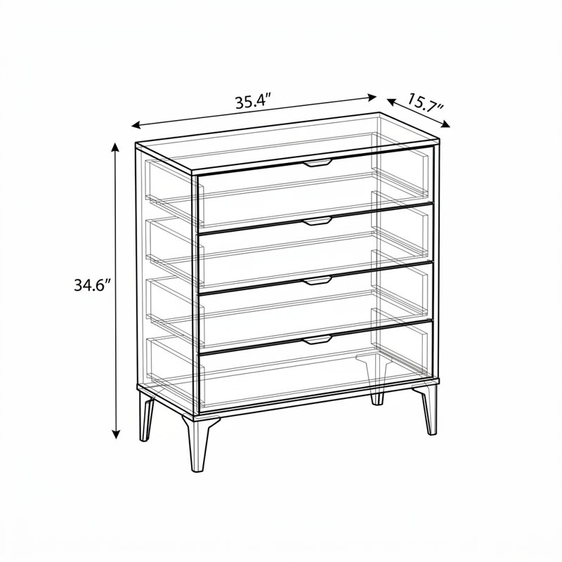 Commode de rangement à quatre tiroirs pour chambre à coucher avec poignées encastrées, Pin Atlas