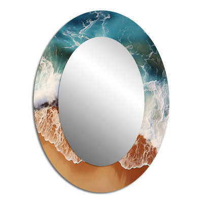 Tropical Beach Aerial View II - Blue Oval Wall Mirror Decor