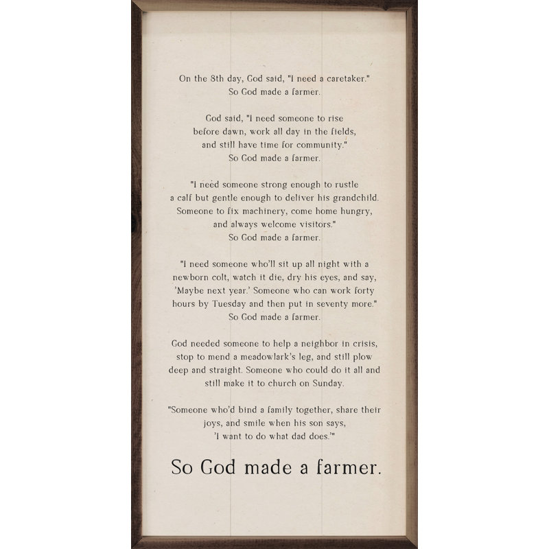 «So God Made A Farmer» Discours en blanc, H 16 po x l 8 po