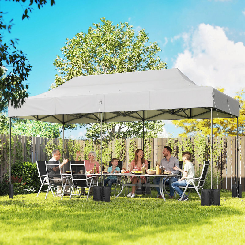 10 x 20 ft Pop Up Canopy Tent, Heavy Duty UPF50+ Outdoor Portable Instant Canopy Shelter with Wheeled Carry Bag, Sandbags, Adjustable Height for Parties, Events, Camping, White