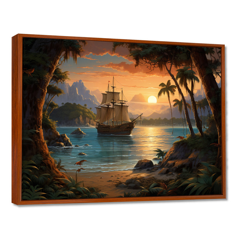 Pirate Boat Lost Isles - Pirate, reproduction d'art sur toile encadrée, H 24 po x l 32 po x P 1 po, Cadre flottant brun