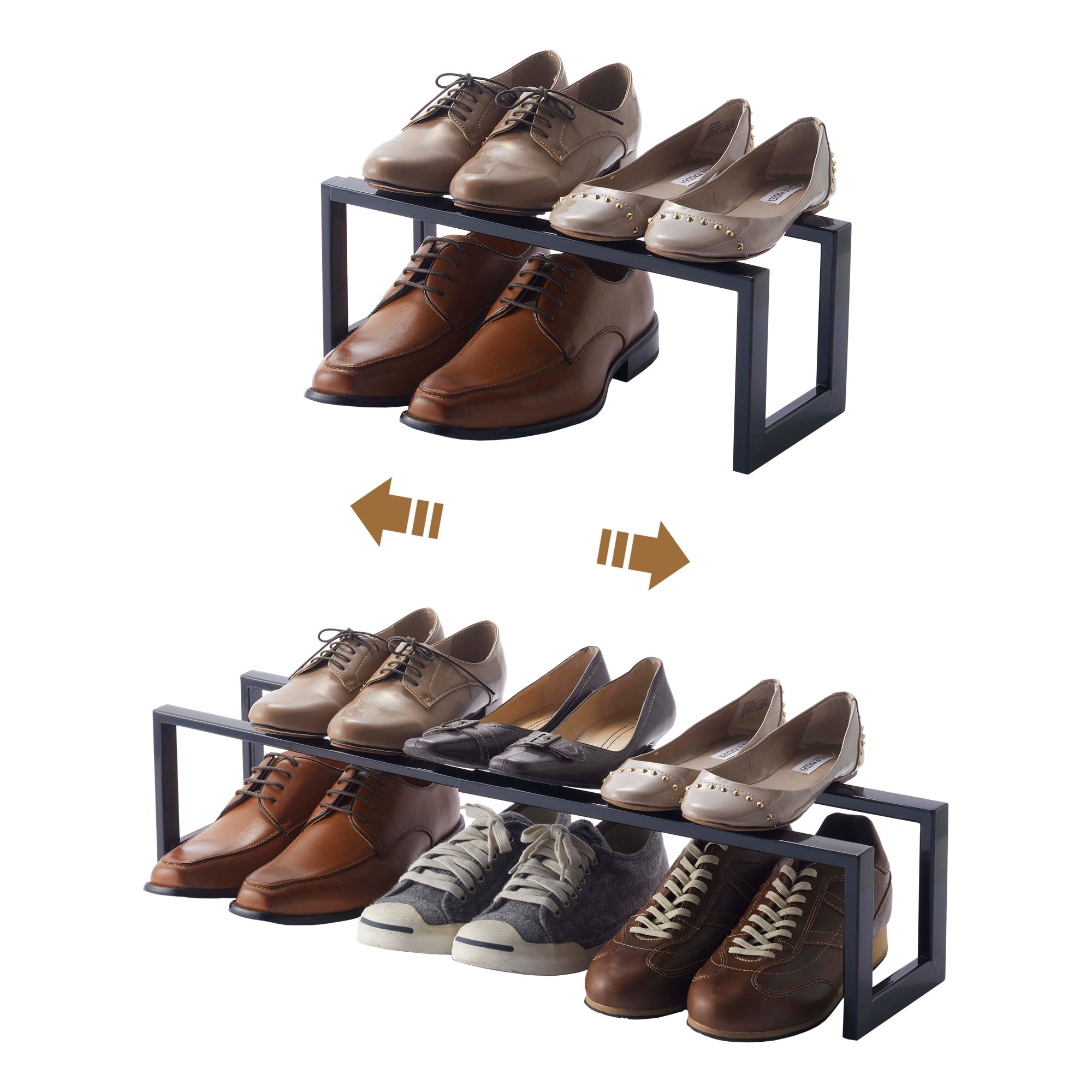 Yamazaki Home Adjustable Shoe Rack, Small, Steel,  Holds 4 to 8 shoes, Expandable, Stackable, Black