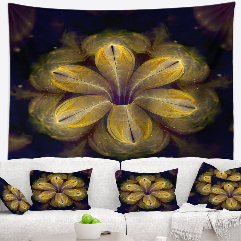 Tapisserie contemporain à motif floral fractal, H 78 po x l 92 po