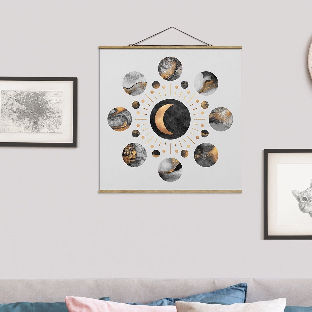 Stoffbild Moon Phases Zusammenfassung Gold von Elisabeth Fredriksson