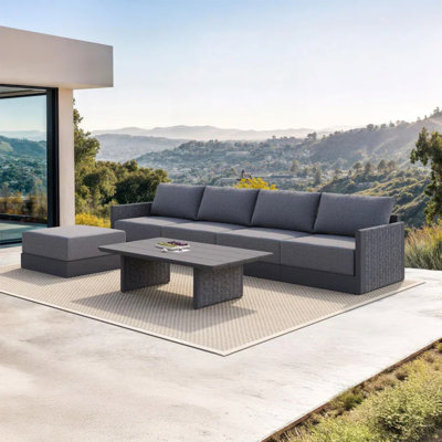 Patio Furniture Set 6 Pieces L-shaped Outdoor ，Conversation Sets with Ottoman Sofas Aluminum Furniture ， Patio Sofa with Cushions and  Aluminum Table Patio Conversation Sets Gray，Suitable for patios, porches, poolsides, and terraces