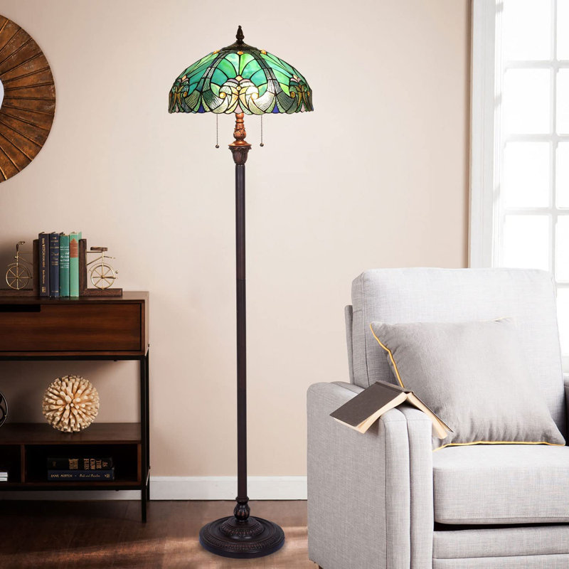 Tiffany Floor Lamp,Stained Glass Lamp Shade,Vintage Antique Style Standing Double Light